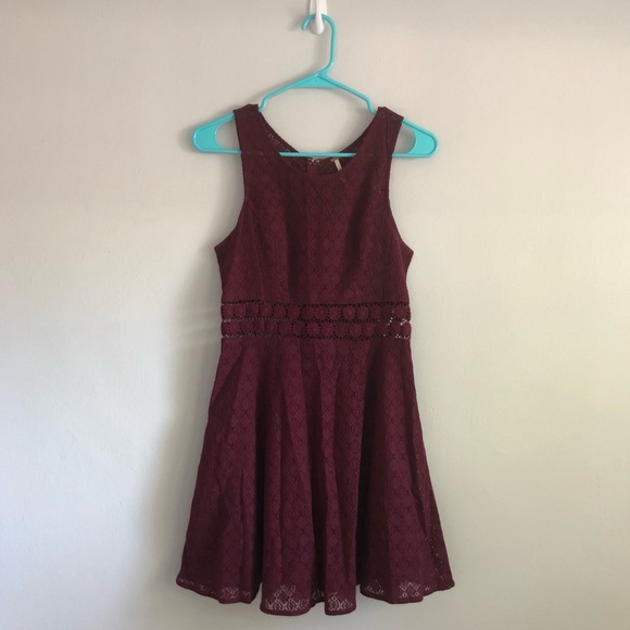 Free People Dresses & Skirts - Free People Maroon Lace Skater Dress Size 6